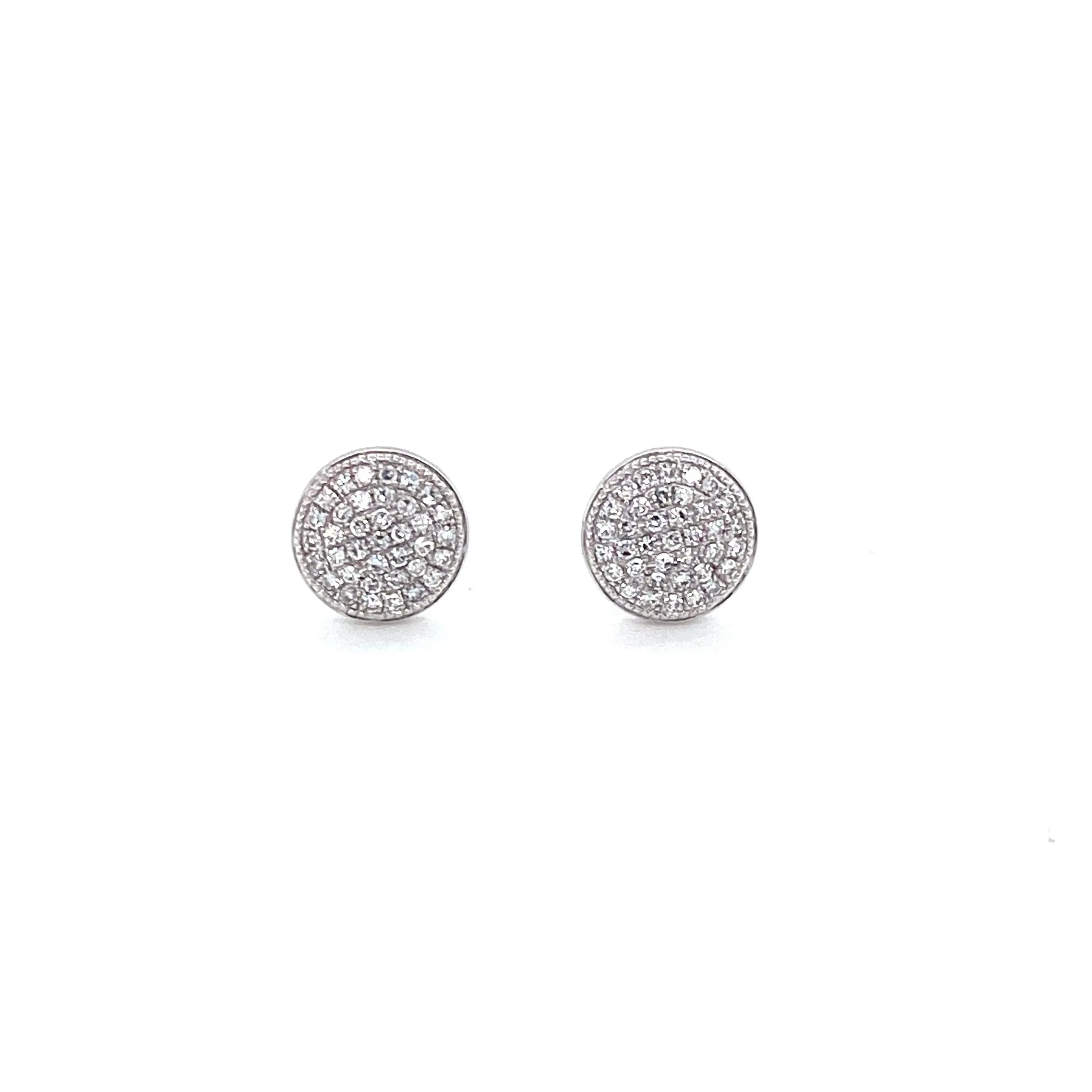 14K Rose Gold Diamond Large Domed Disc Stud Earrings