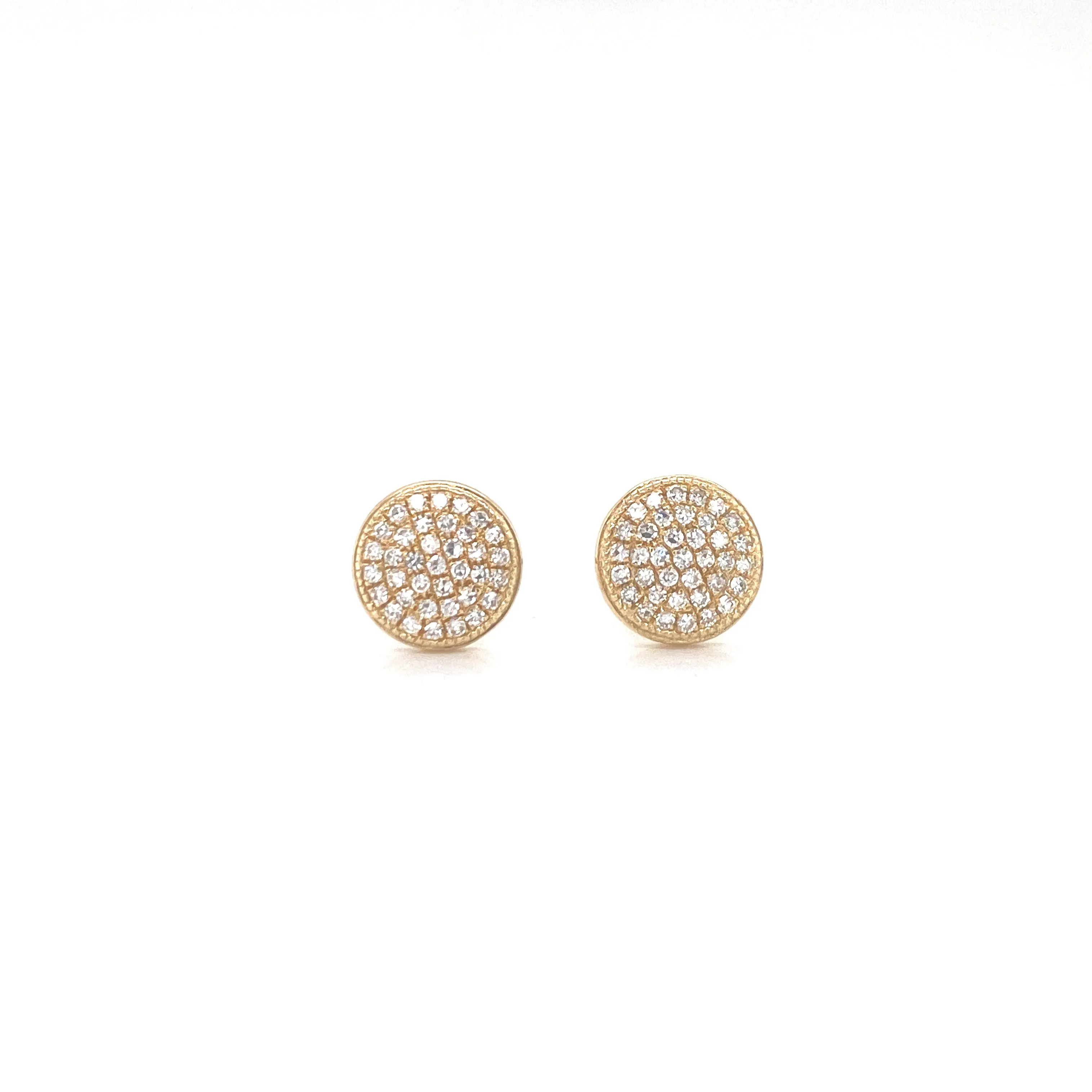 14K Rose Gold Diamond Large Domed Disc Stud Earrings