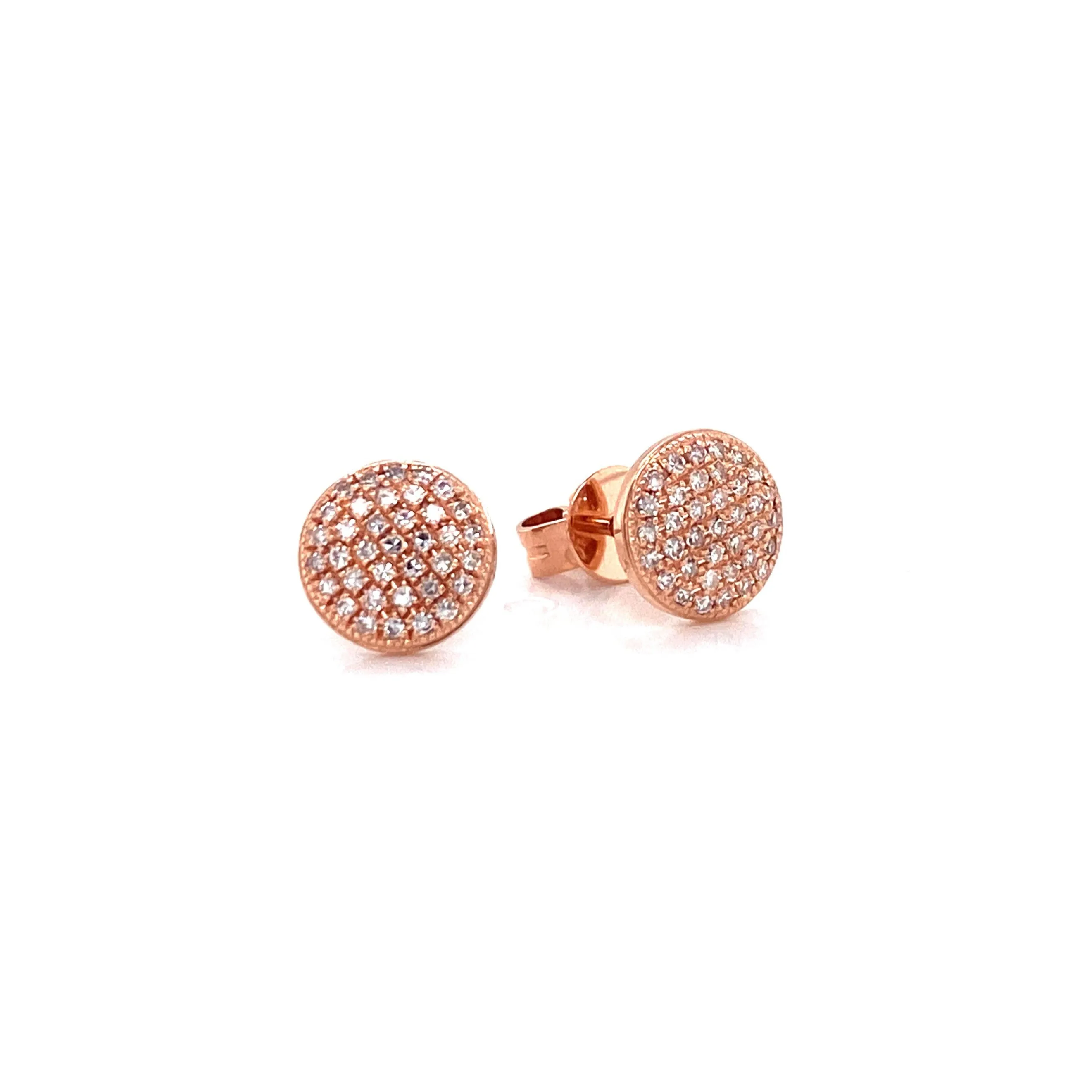 14K Rose Gold Diamond Large Domed Disc Stud Earrings