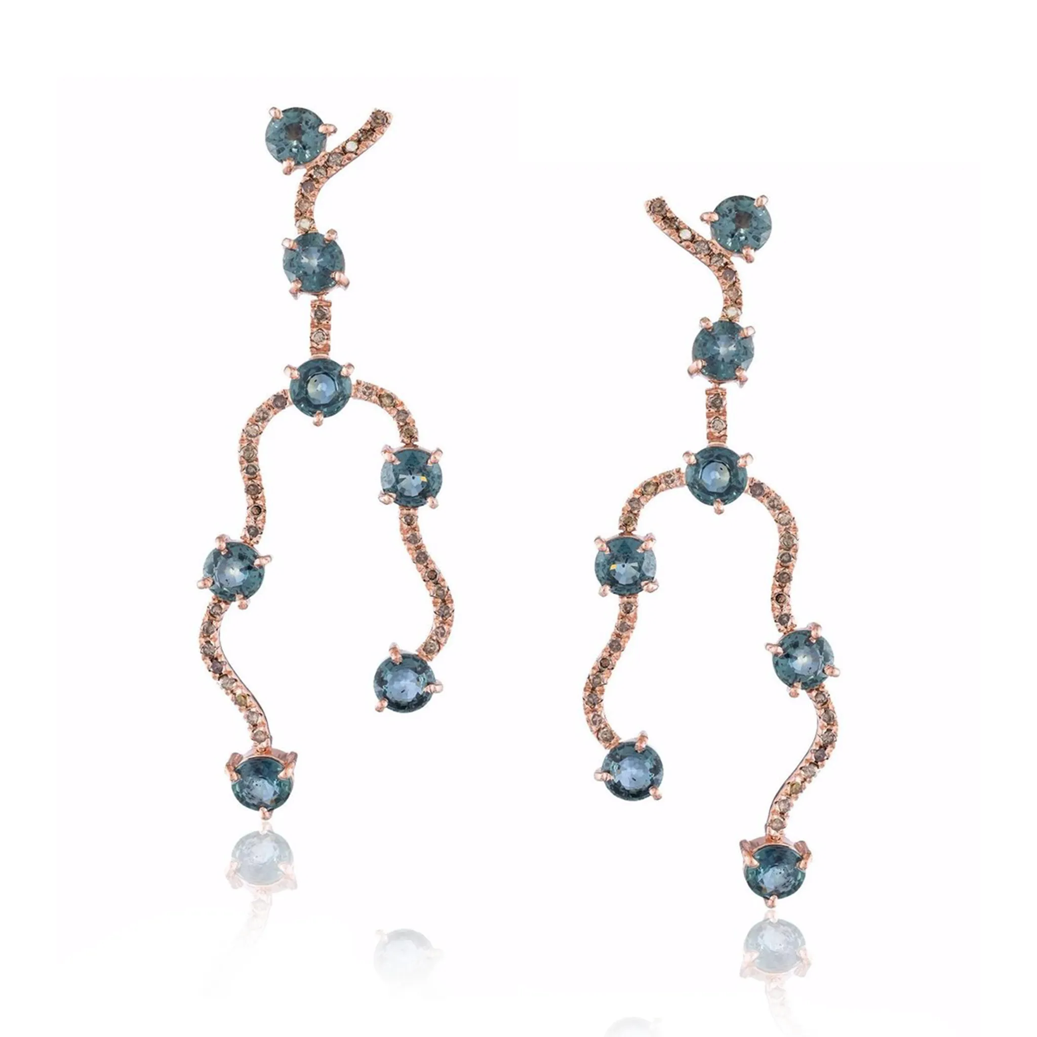14K Rose Gold Earrings with Sapphire & Diamond