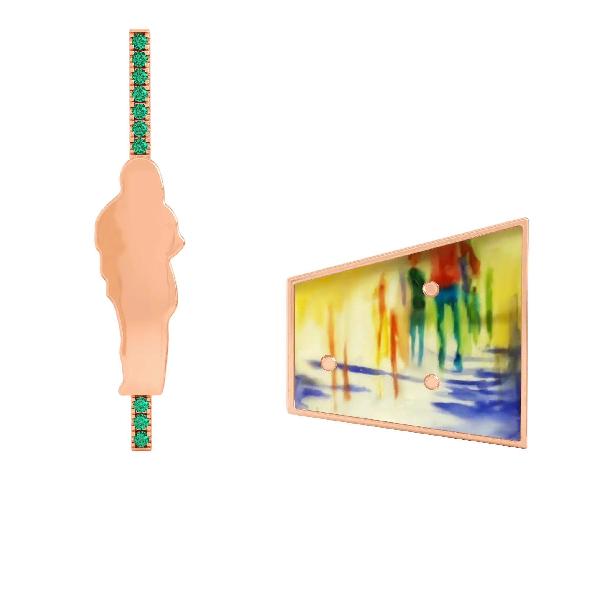 14K Rose Gold Hand-Painted Earrings With Tourmaline
