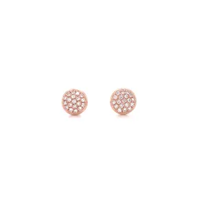 14K Rose Gold Small Puffed Miligrain Diamond Disc Earrings