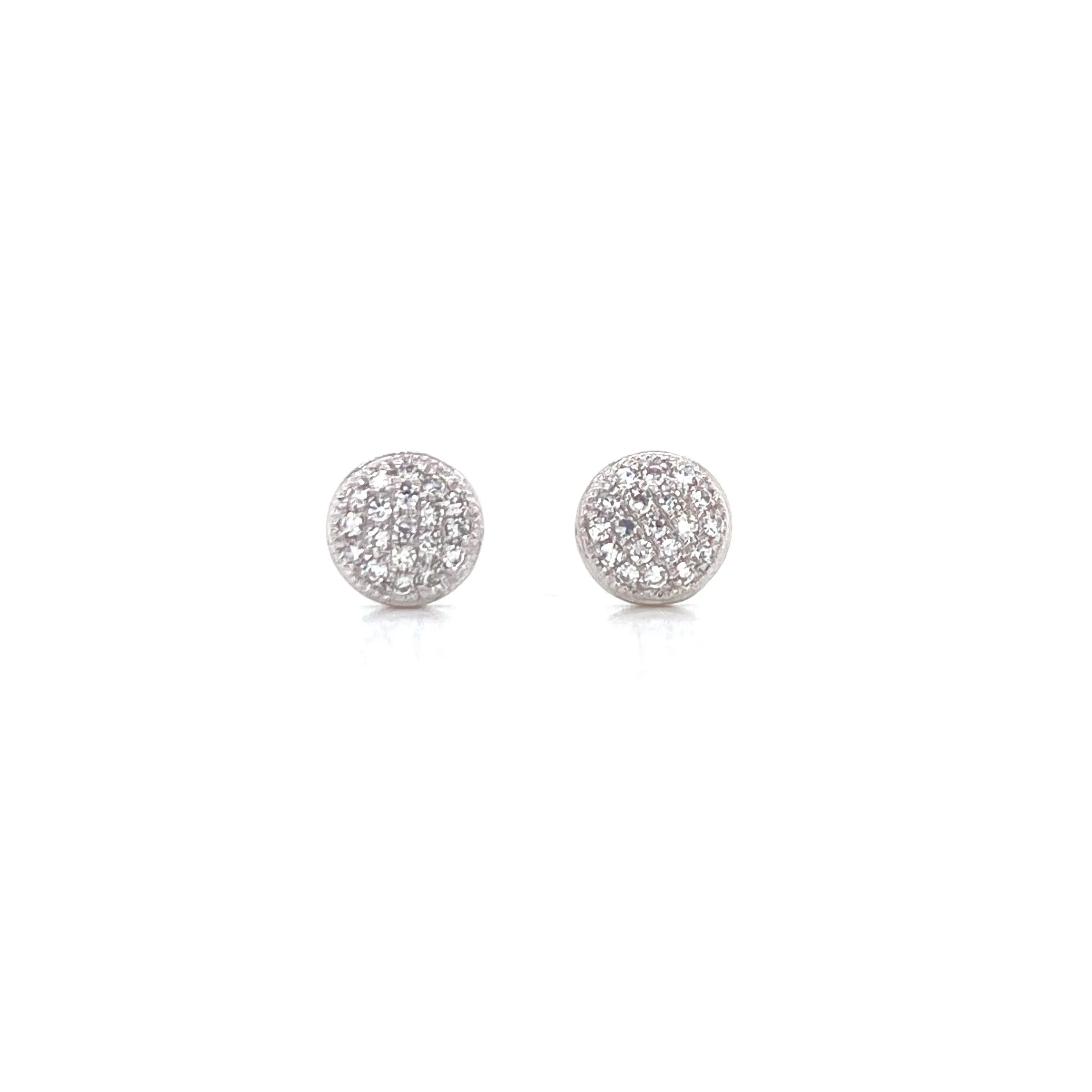 14K Rose Gold Small Puffed Miligrain Diamond Disc Earrings