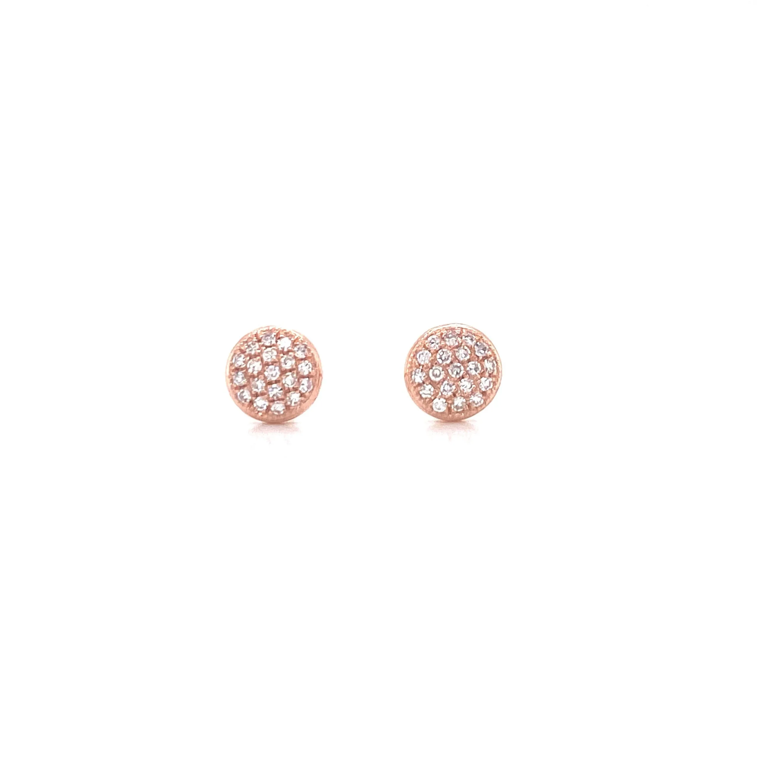 14K Rose Gold Small Puffed Miligrain Diamond Disc Earrings