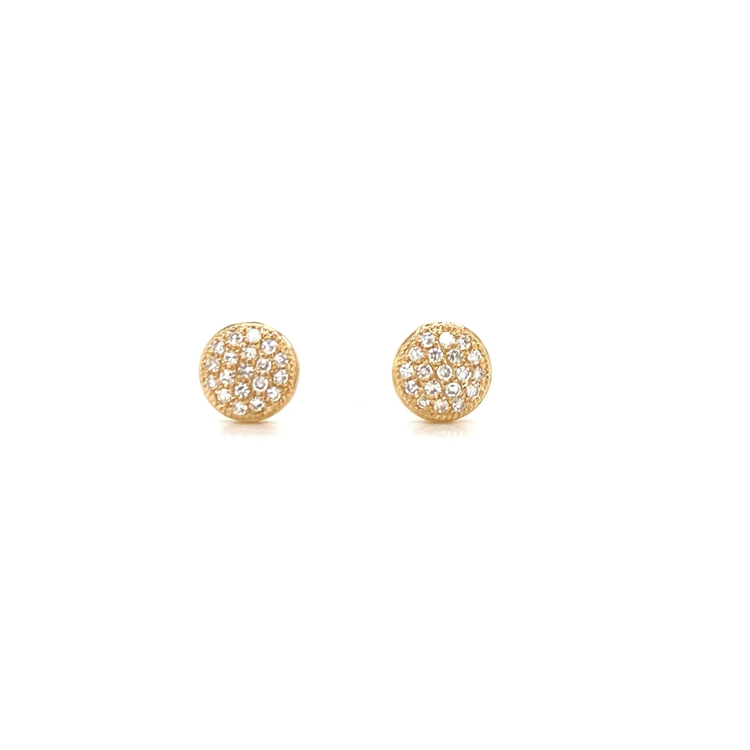 14K Rose Gold Small Puffed Miligrain Diamond Disc Earrings
