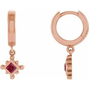 14K Rose Natural Ruby Beaded Bezel-Set Hoop Earrings