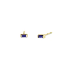 14k Small Blue Sapphire Baguette Studs