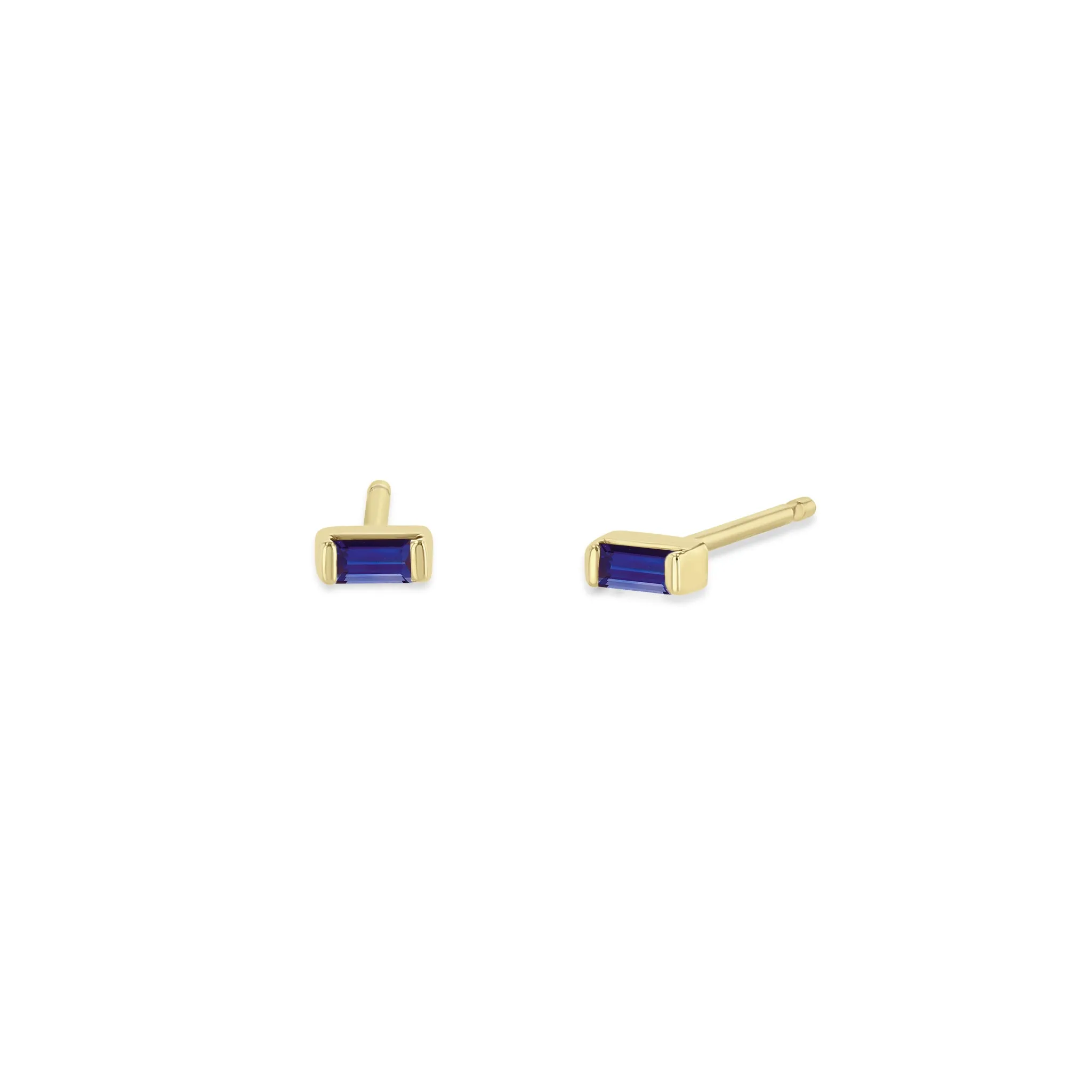 14k Small Blue Sapphire Baguette Studs