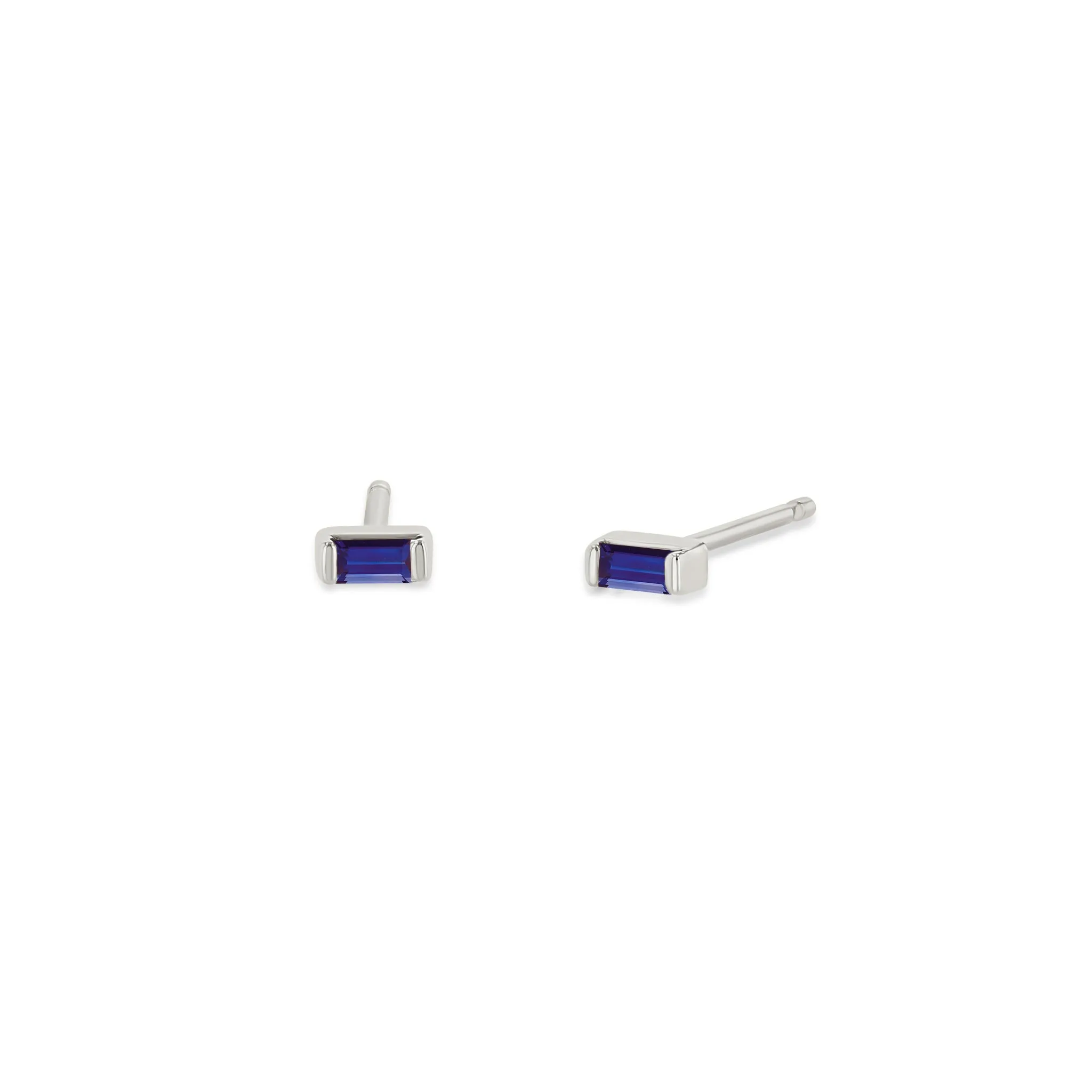 14k Small Blue Sapphire Baguette Studs