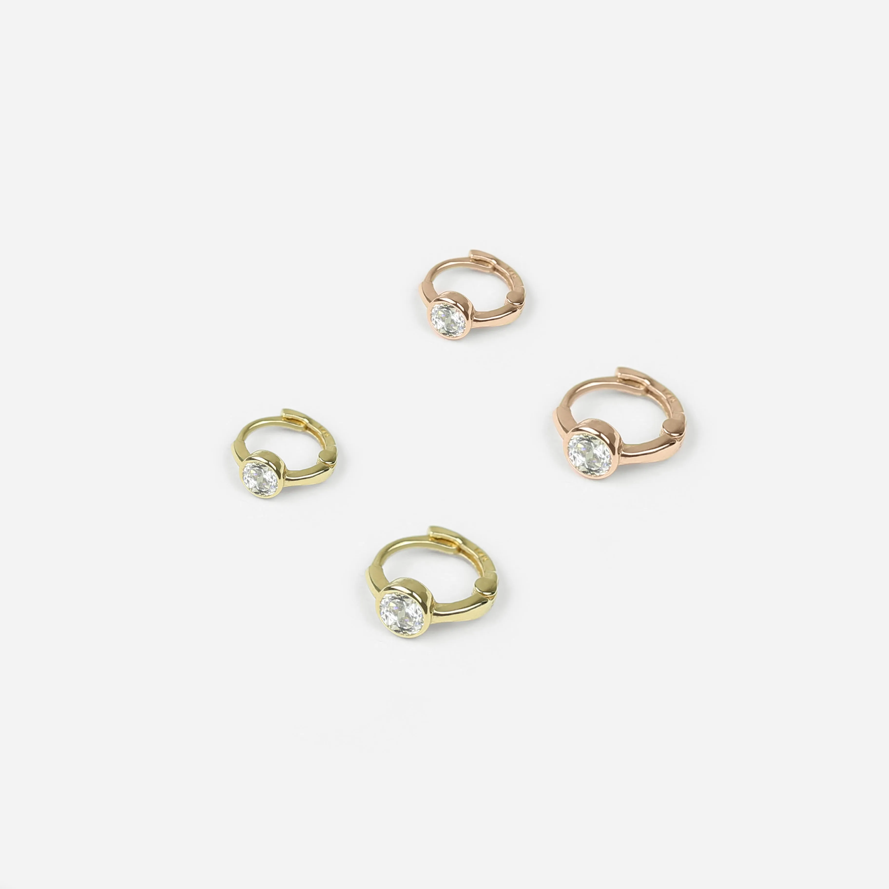 14k Solid Gold Single CZ Hoop Earring