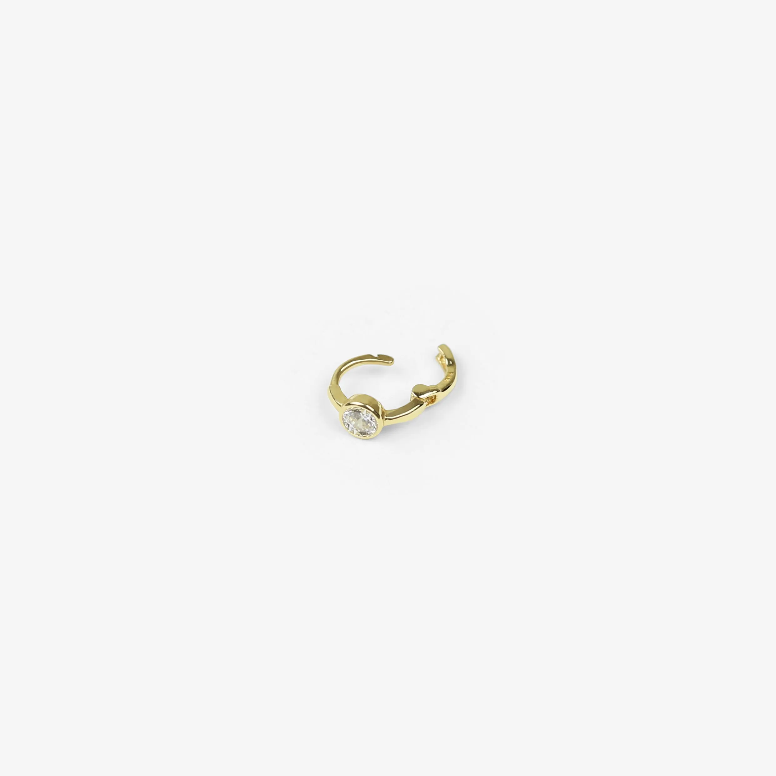 14k Solid Gold Single CZ Hoop Earring