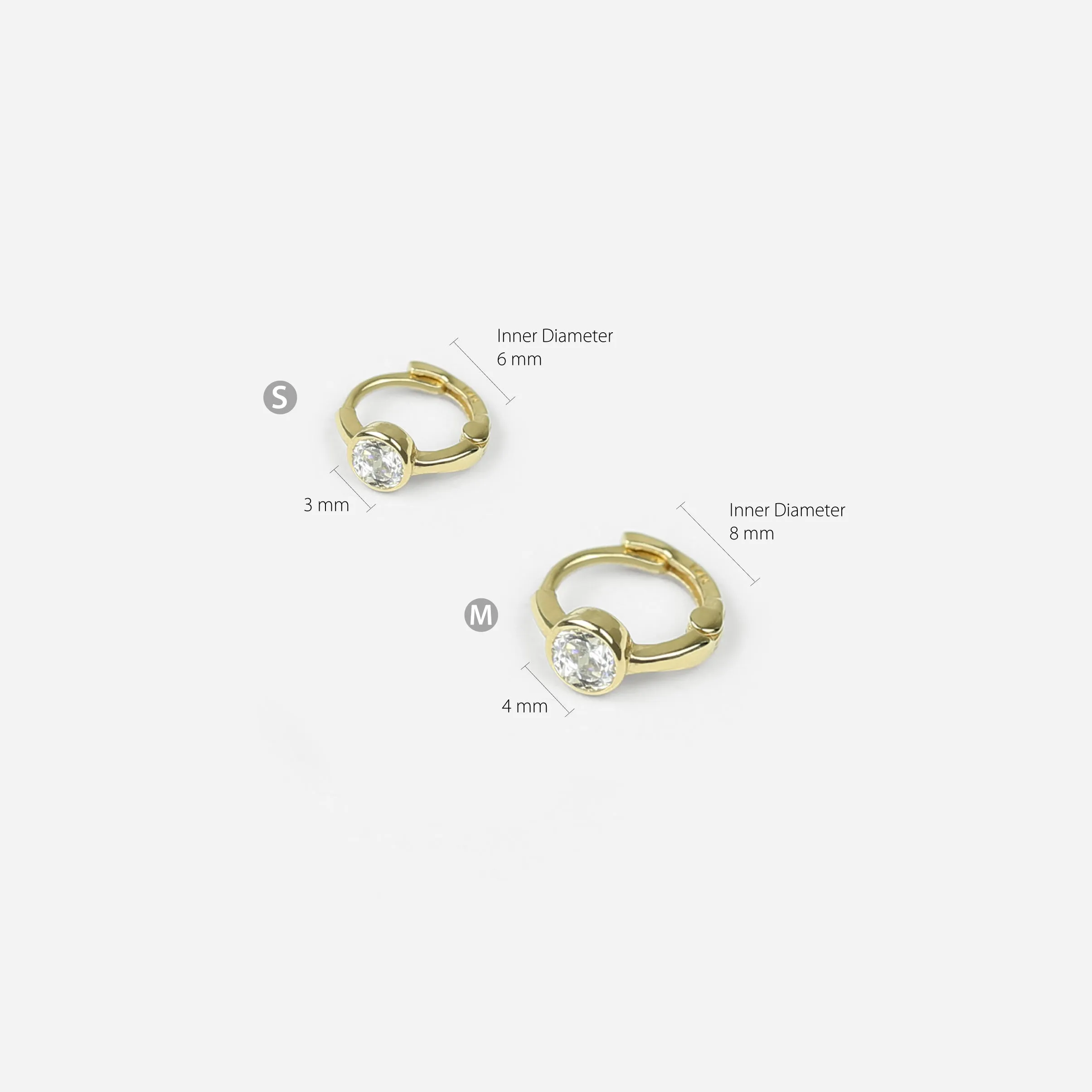 14k Solid Gold Single CZ Hoop Earring