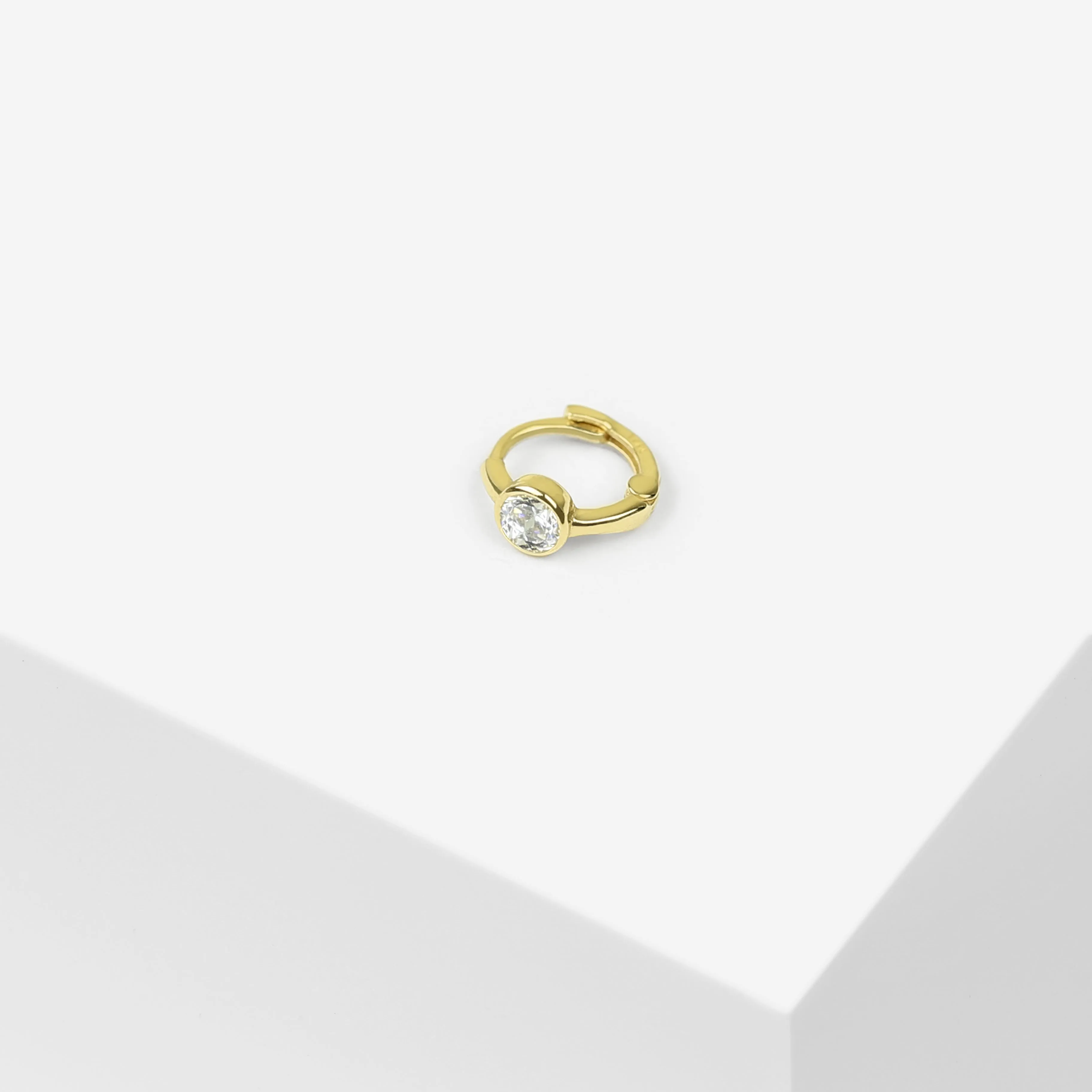 14k Solid Gold Single CZ Hoop Earring