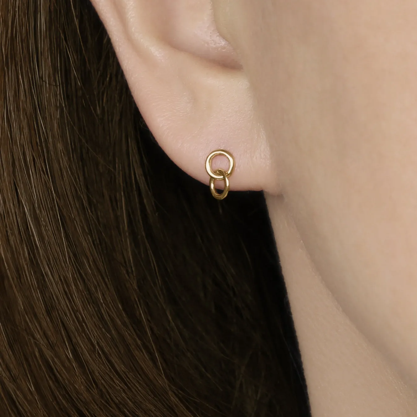 14k Solid Gold Tiny Double Circle Stud Earrings