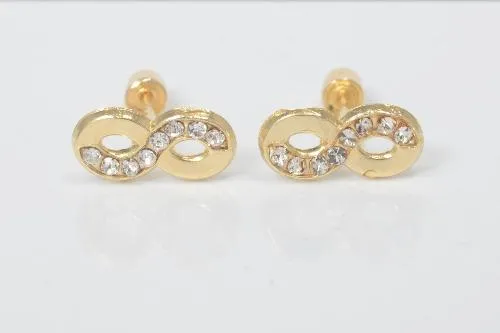14K Solid Yellow Gold Infinity Stud Earrings