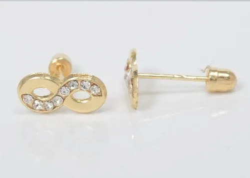 14K Solid Yellow Gold Infinity Stud Earrings