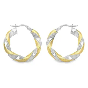 14K Two-Tone Gold Satin Finished Twisted Hoop Earrings