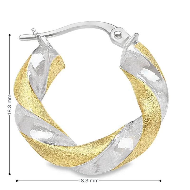 14K Two-Tone Gold Satin Finished Twisted Hoop Earrings