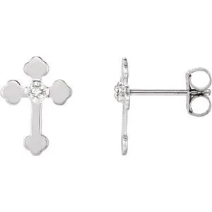 14K White .01 CTW Diamond Cross Earrings