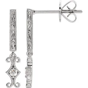 14K White .06 CTW Diamond Design-Engraved Dangle Earrings