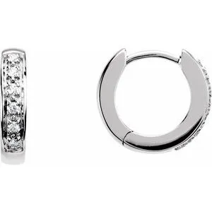 14K White 1/10 CTW Diamond Hoop Earrings