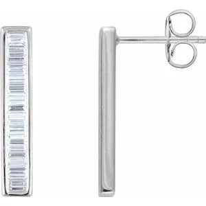 14K White 1/2 CTW Diamond Baguette Bar Earrings