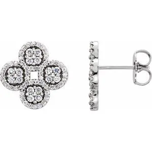 14K White 1/2 CTW Diamond Clover Earrings