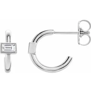 14K White 1/5 CTW Diamond J-Hoop Earrings