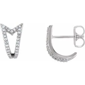 14K White 1/6 CTW Diamond Geometric J-Hoop Earrings