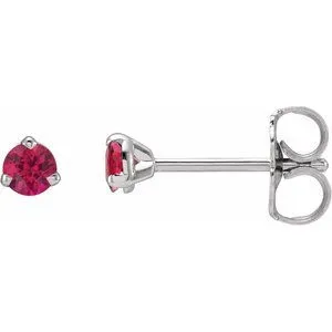 14K White 3 mm Natural Ruby Earrings