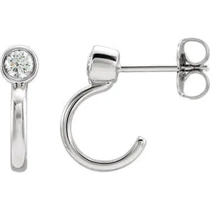 14K White 3 mm Round 1/5 CTW Diamond Bezel-Set J-Hoop Earrings