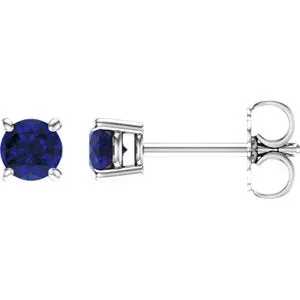 14K White 4 mm Round Blue Sapphire Earrings