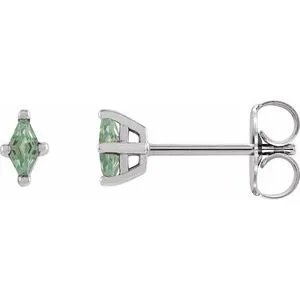 14K White 4x2 mm Lab-Grown Green Sapphire Earrings