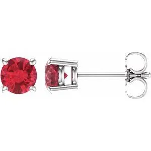 14K White 5 mm Lab-Grown Ruby Stud Earrings