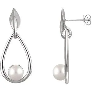 14K White 6 mm Freshwater Cultured Pearl Earrings