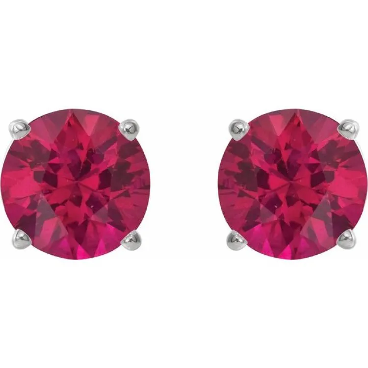 14K White 6 mm Lab-Grown Ruby Stud Earrings