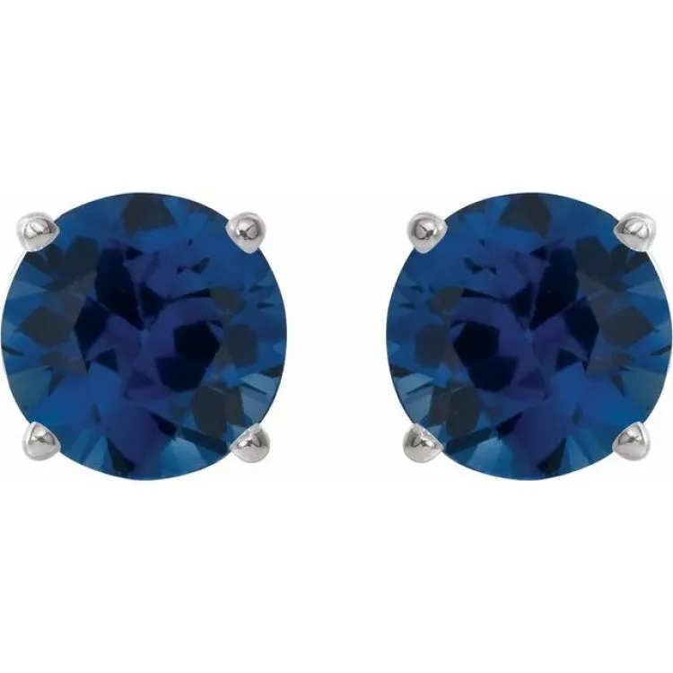 14K White 8 mm Lab-Grown Blue Sapphire Stud Earrings