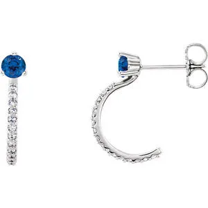 14K White Blue Sapphire & 1/6 CTW Diamond J-Hoop Earrings