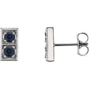 14K White Blue Sapphire Two-Stone Earrings