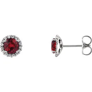 14K White Chatham® Lab-Created Ruby & 1/6 CTW Diamond Earrings