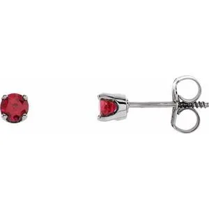 14K White Chatham® Lab-Created Ruby Earrings