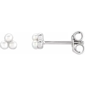 14K White Cultured Freshwater Pearl Cluster Earrings