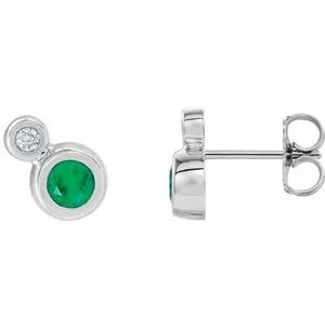 14K White Emerald & .06 CTW Diamond Earrings