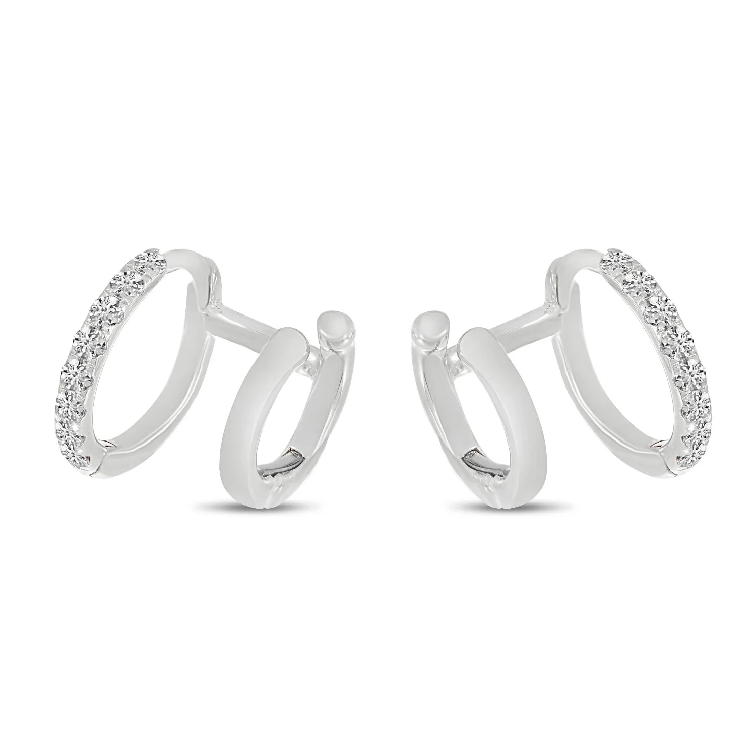 14K White Gold 0.24ct. Diamond Double Hoop Huggie Earrings