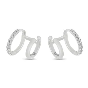 14K White Gold 0.24ct. Diamond Double Hoop Huggie Earrings