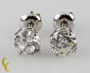 14k White Gold 2.00 carat Round Brilliant Diamond Stud Earrings
