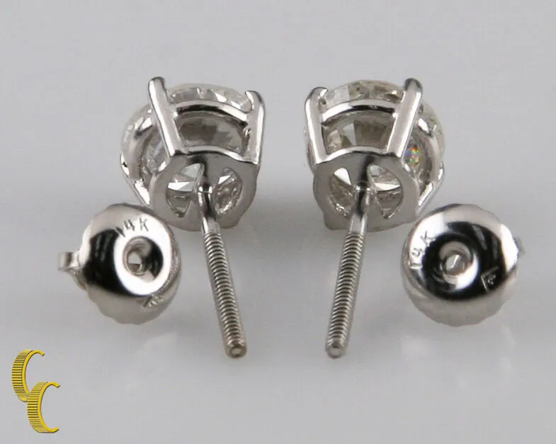14k White Gold 2.00 carat Round Brilliant Diamond Stud Earrings