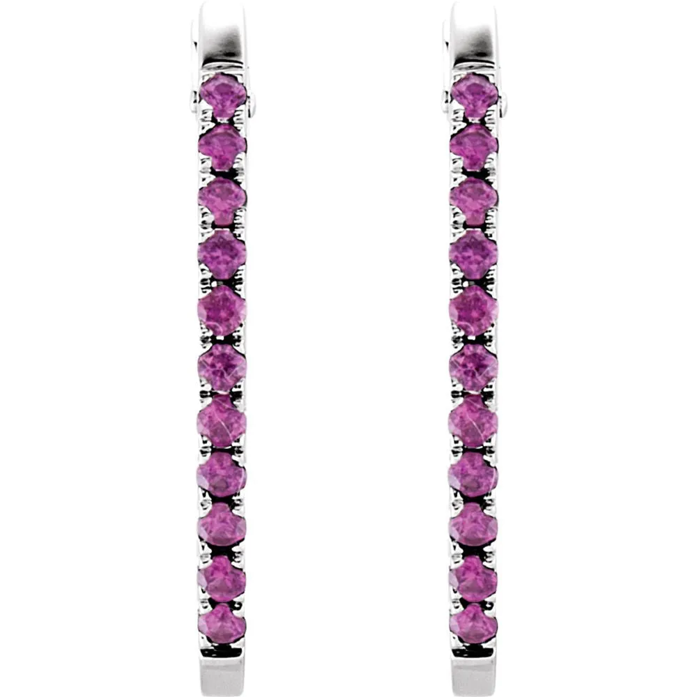 14k White Gold 20x14.5mm Pink Sapphire Hoop Earrings