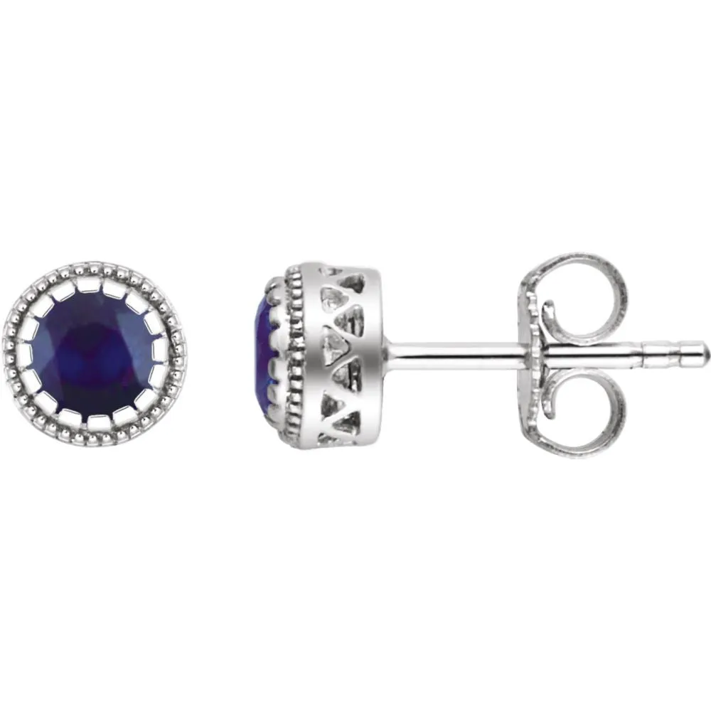 14k White Gold Blue Sapphire "September" Birthstone Earrings