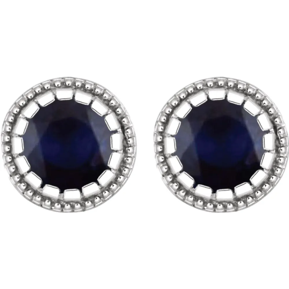 14k White Gold Blue Sapphire "September" Birthstone Earrings